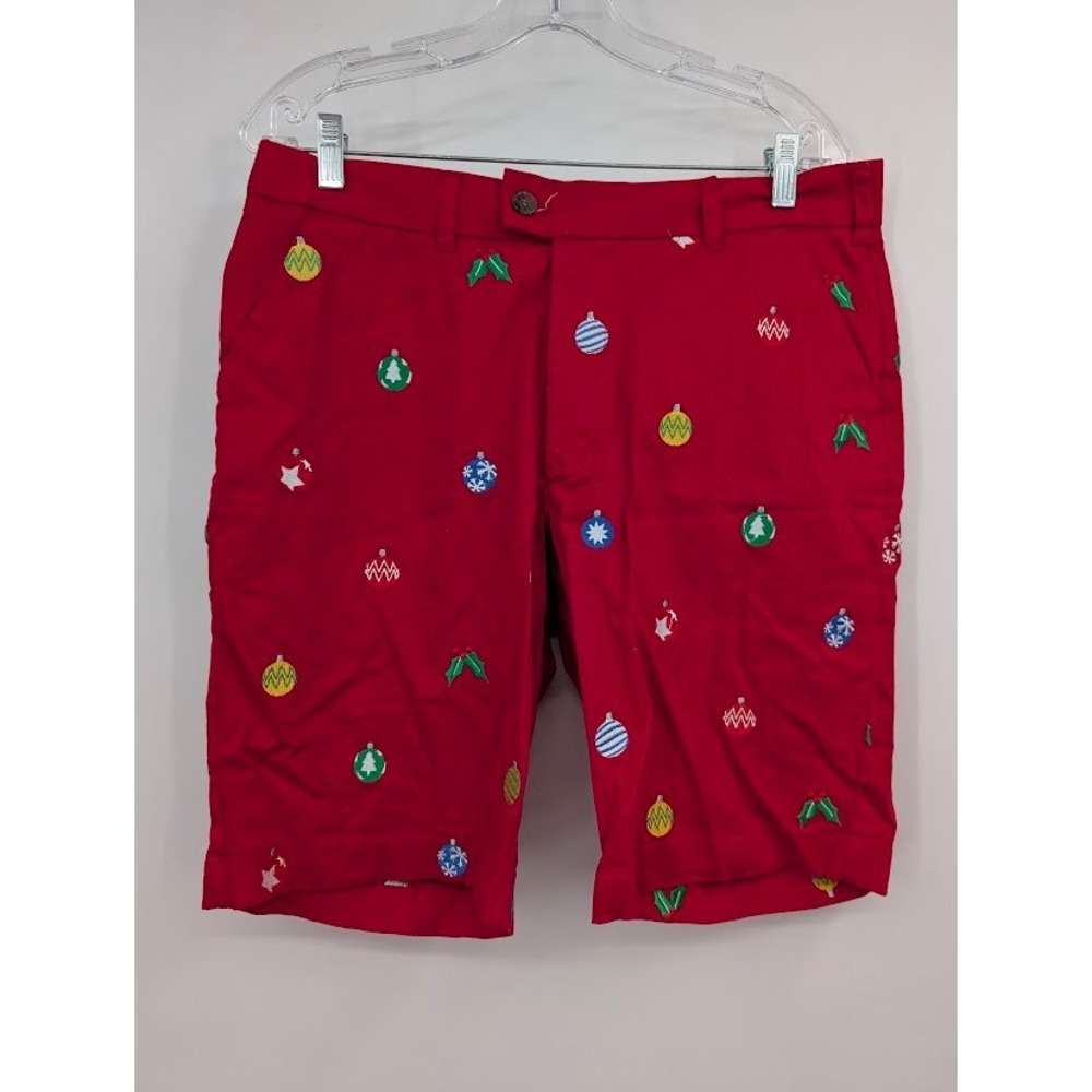 Loudmouth Golf Christmas Shorts Men 34 Red Deck the Halls Embroidered Holiday